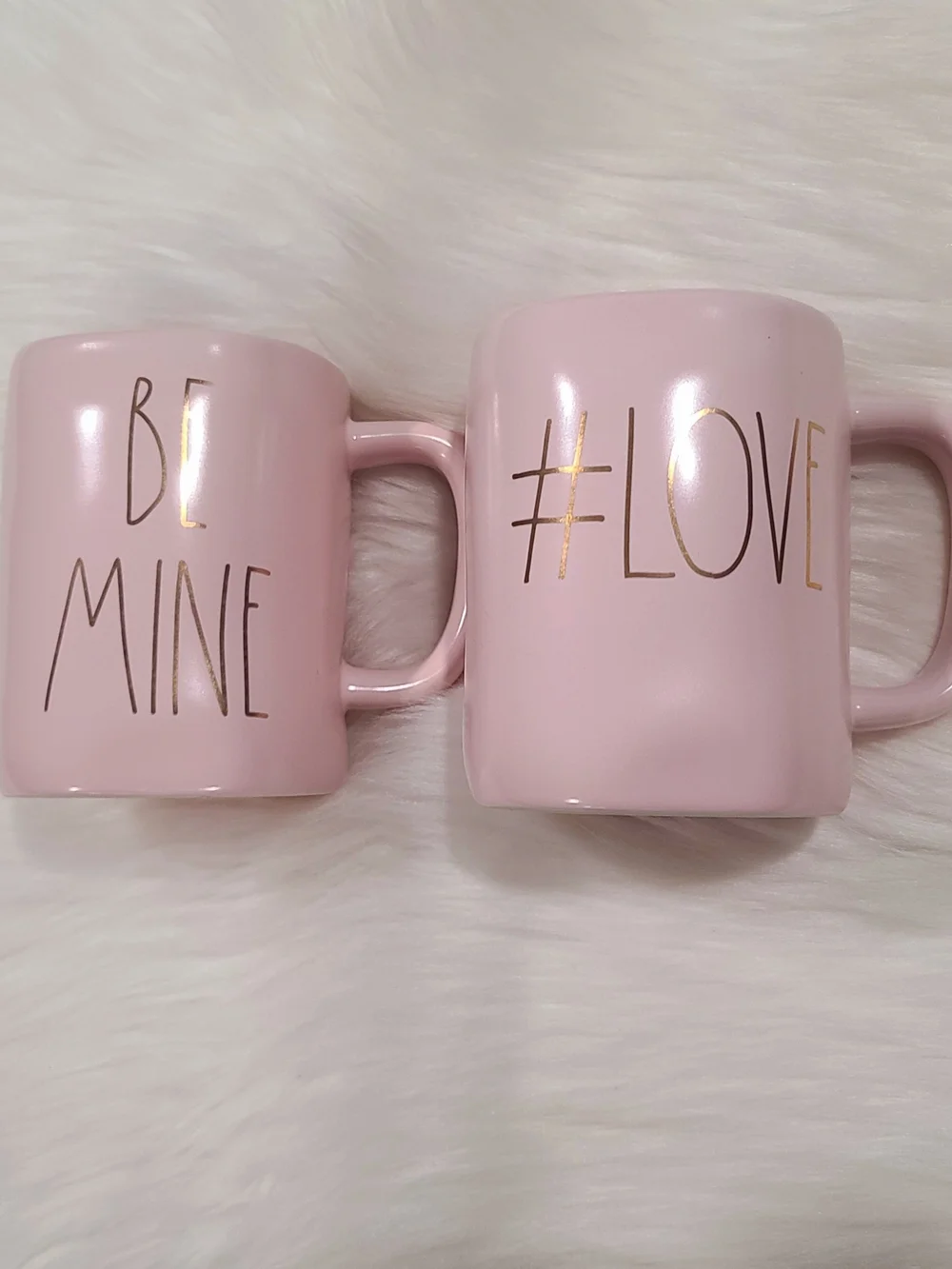 Rae Dunn Pink Ceramic #LOVE & BE MINE Mug Duo with Gold Lettering